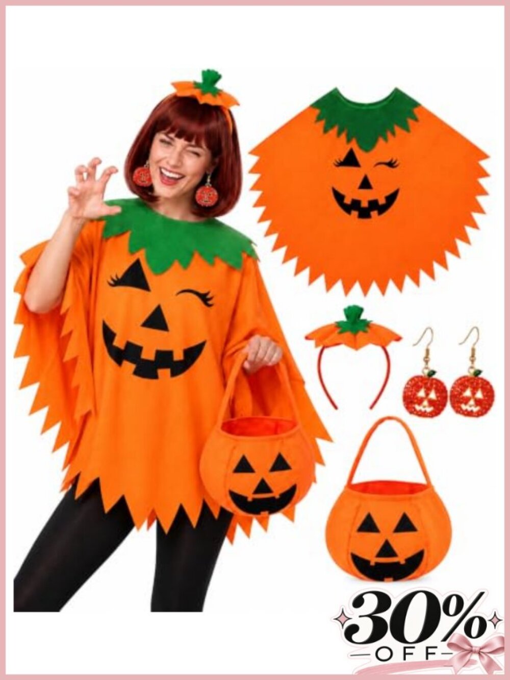Pumpkin Poncho Costume Set Adult One Size Polyester Cape